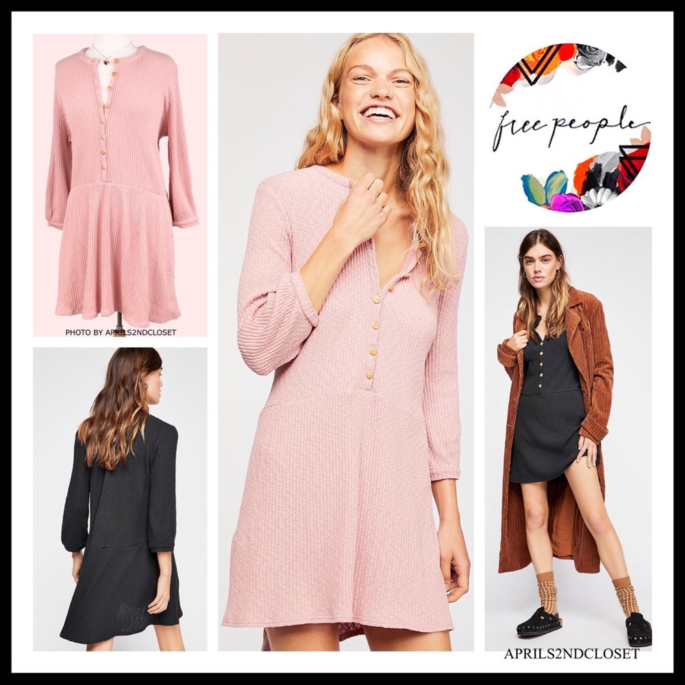 FREE PEOPLE BOHO HENLEY FLOWY KNIT DRESS A3C - Picture 4 of 16